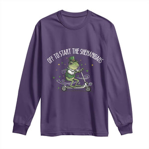 Funny Frog St Patricks Day Meme Long Sleeve Shirt Off To Start The Shenanigans TS14 Purple Print Your Wear