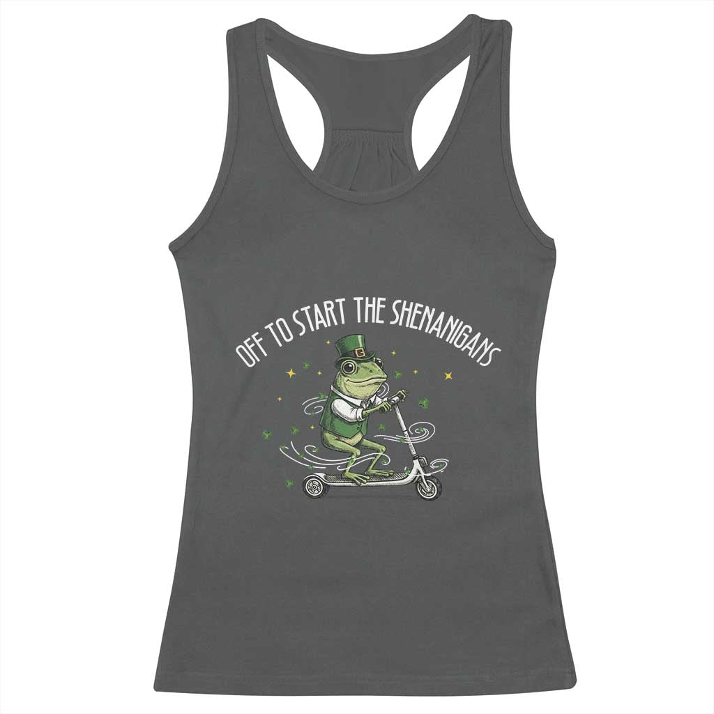 Funny Frog St Patricks Day Meme Racerback Tank Top Off To Start The Shenanigans TS14 Dark Heather Print Your Wear