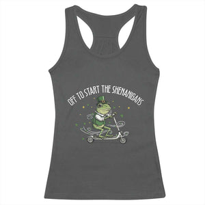 Funny Frog St Patricks Day Meme Racerback Tank Top Off To Start The Shenanigans TS14 Dark Heather Print Your Wear