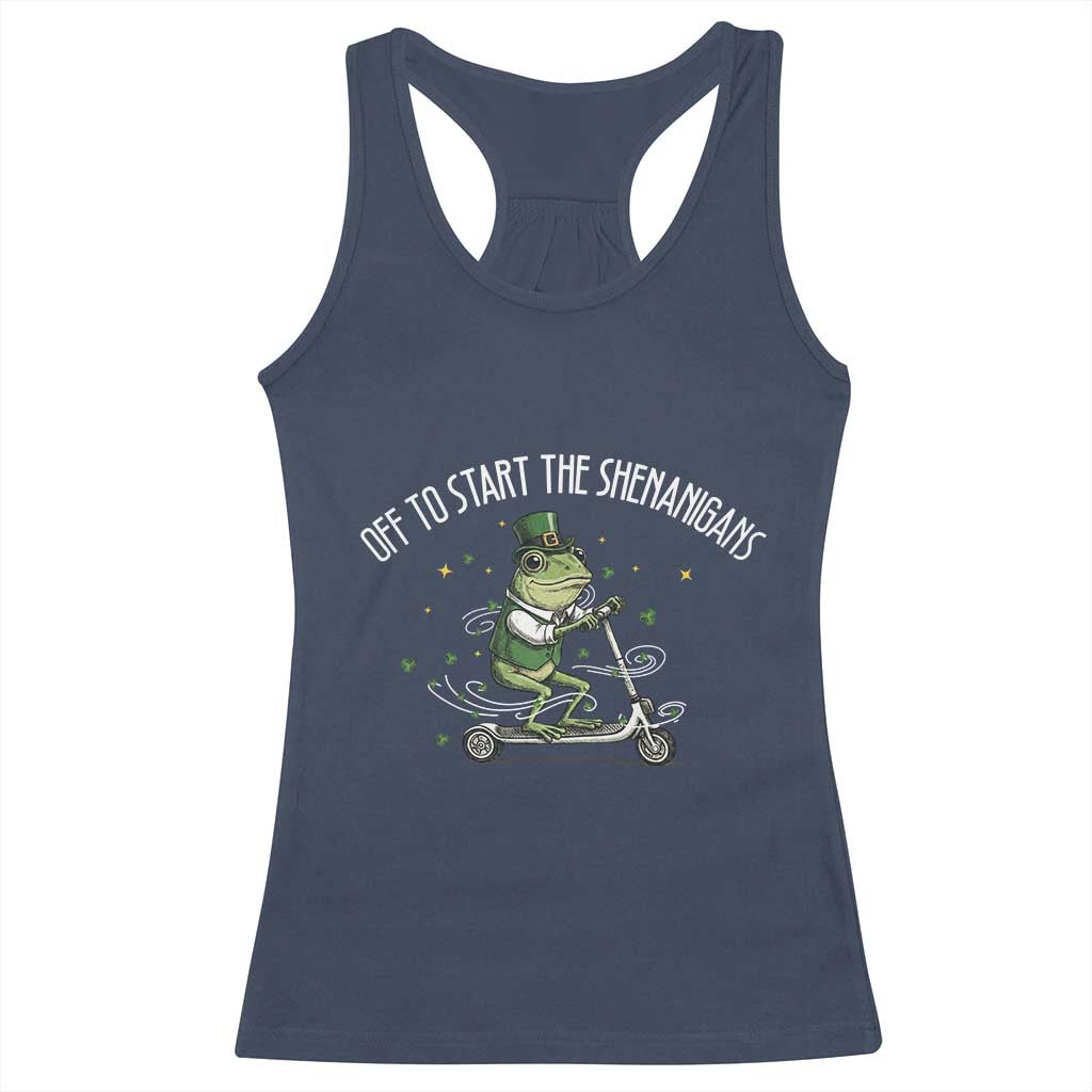 Funny Frog St Patricks Day Meme Racerback Tank Top Off To Start The Shenanigans TS14 Navy Print Your Wear