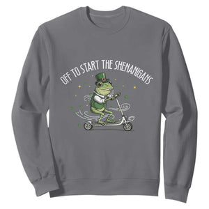 Funny Frog St Patricks Day Meme Sweatshirt Off To Start The Shenanigans TS14 Charcoal Print Your Wear