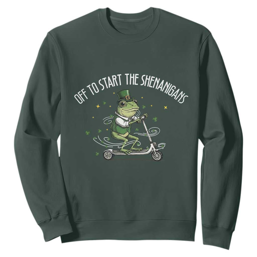 Funny Frog St Patricks Day Meme Sweatshirt Off To Start The Shenanigans TS14 Dark Forest Green Print Your Wear
