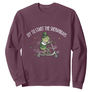Funny Frog St Patricks Day Meme Sweatshirt Off To Start The Shenanigans TS14 Maroon Print Your Wear