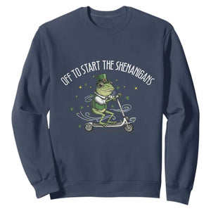 Funny Frog St Patricks Day Meme Sweatshirt Off To Start The Shenanigans TS14 Navy Print Your Wear