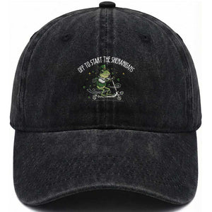 Funny Frog St Patricks Day Meme Washed Cotton Baseball Cap Off To Start The Shenanigans TS14 Washed Cap Universal Fit Black Print Your Wear