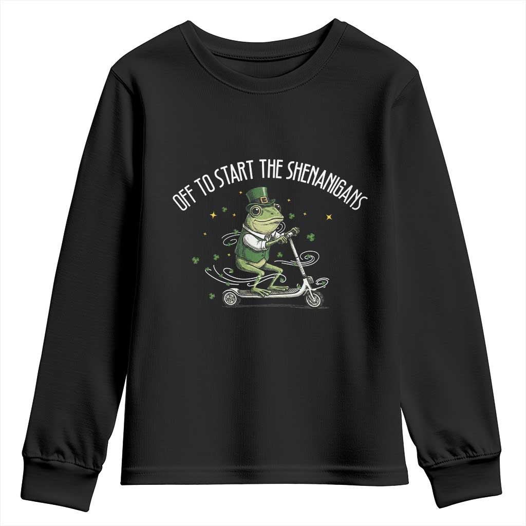 Funny Frog St Patricks Day Meme Youth Sweatshirt Off To Start The Shenanigans TS14 Black Print Your Wear