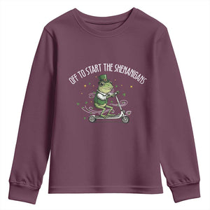 Funny Frog St Patricks Day Meme Youth Sweatshirt Off To Start The Shenanigans TS14 Maroon Print Your Wear