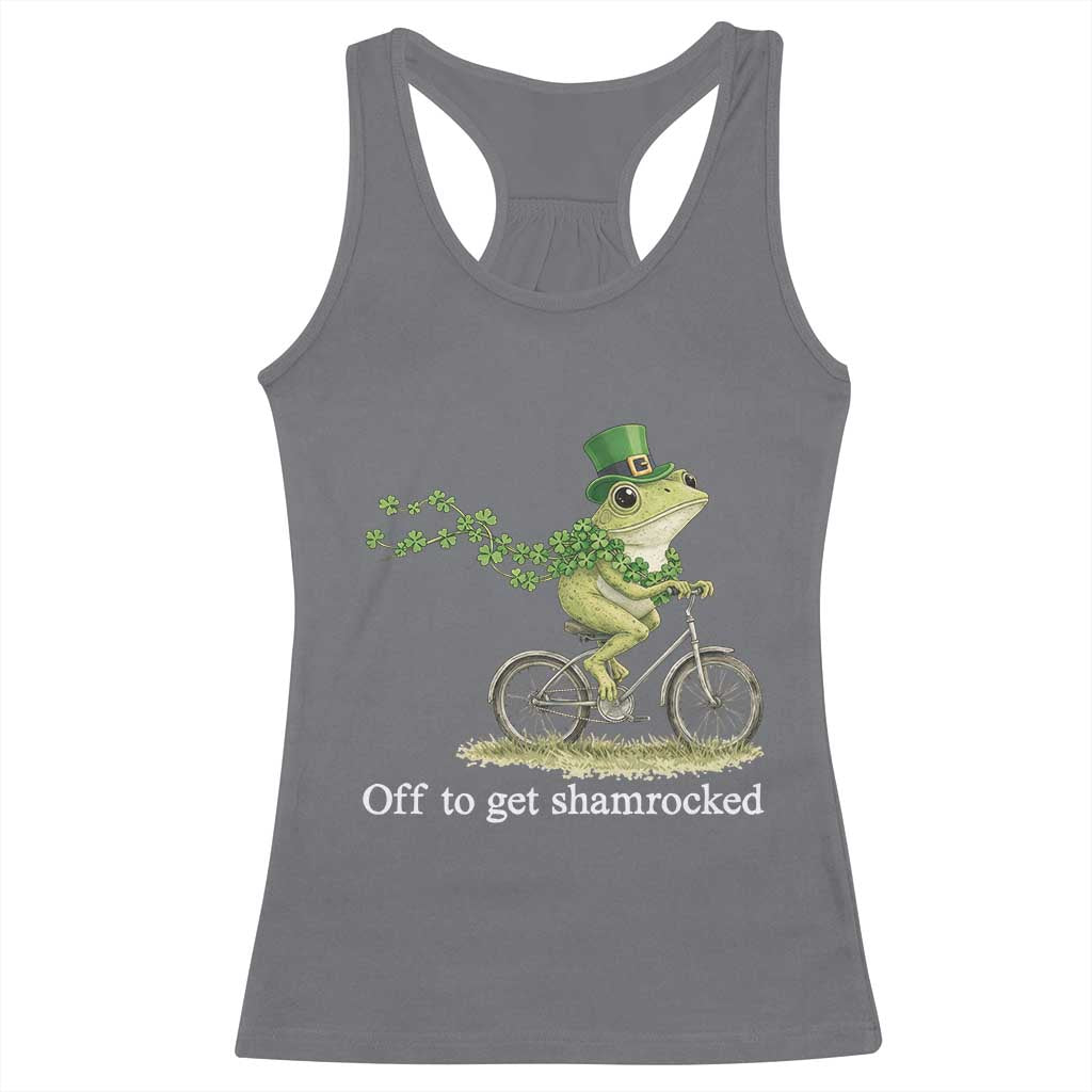 Funny Frog St Patricks Day Meme Racerback Tank Top Off To Get Shamrocked TS14 Charcoal Print Your Wear
