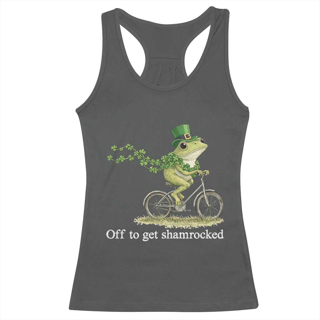 Funny Frog St Patricks Day Meme Racerback Tank Top Off To Get Shamrocked TS14 Dark Heather Print Your Wear