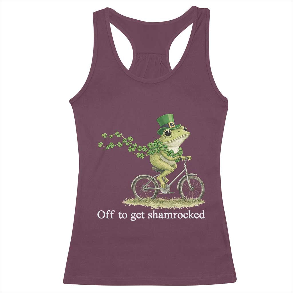 Funny Frog St Patricks Day Meme Racerback Tank Top Off To Get Shamrocked TS14 Maroon Print Your Wear