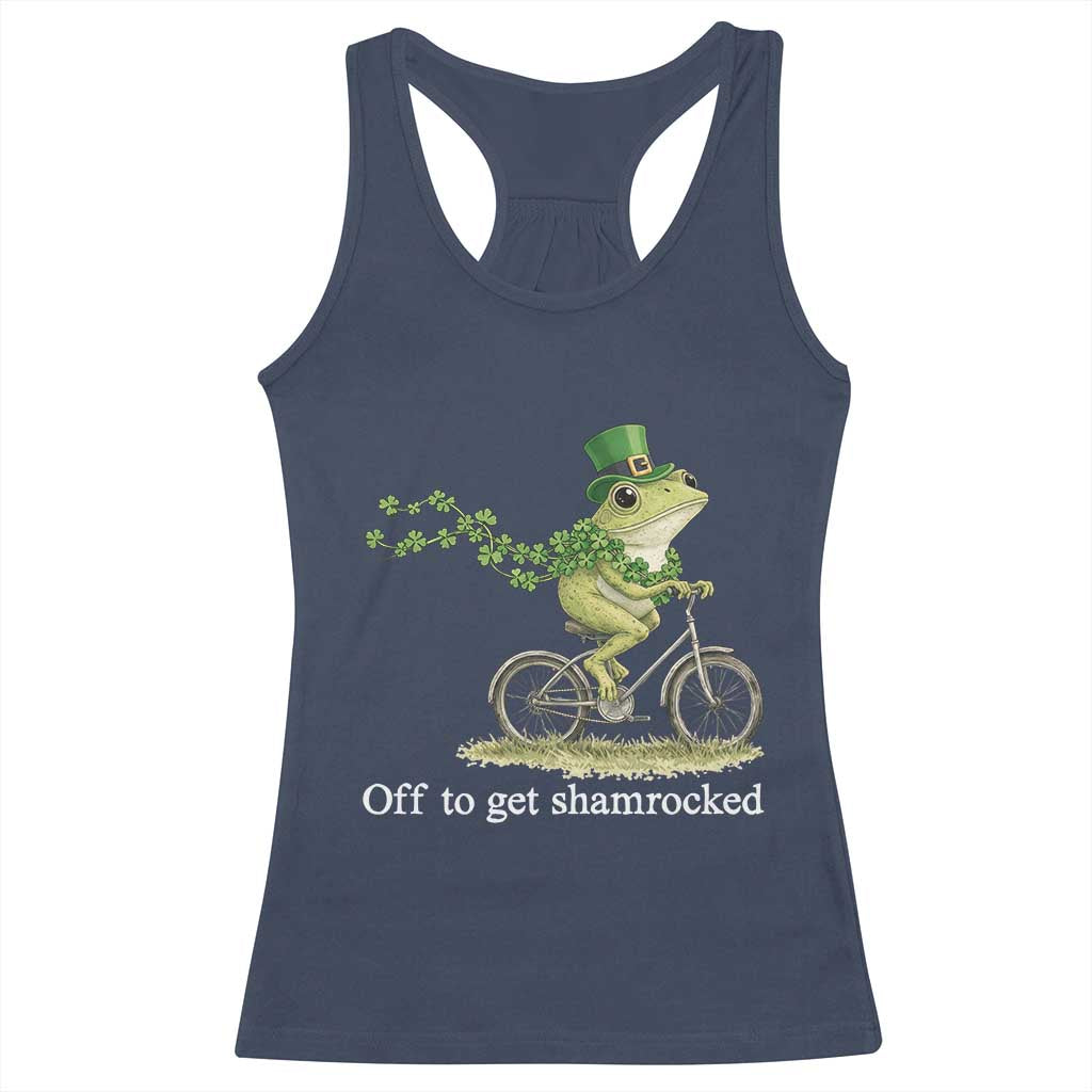 Funny Frog St Patricks Day Meme Racerback Tank Top Off To Get Shamrocked TS14 Navy Print Your Wear