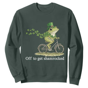 Funny Frog St Patricks Day Meme Sweatshirt Off To Get Shamrocked TS14 Dark Forest Green Print Your Wear