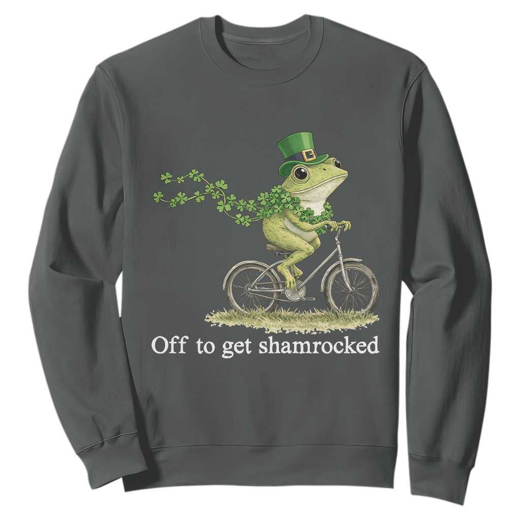 Funny Frog St Patricks Day Meme Sweatshirt Off To Get Shamrocked TS14 Dark Heather Print Your Wear