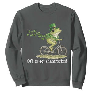 Funny Frog St Patricks Day Meme Sweatshirt Off To Get Shamrocked TS14 Dark Heather Print Your Wear