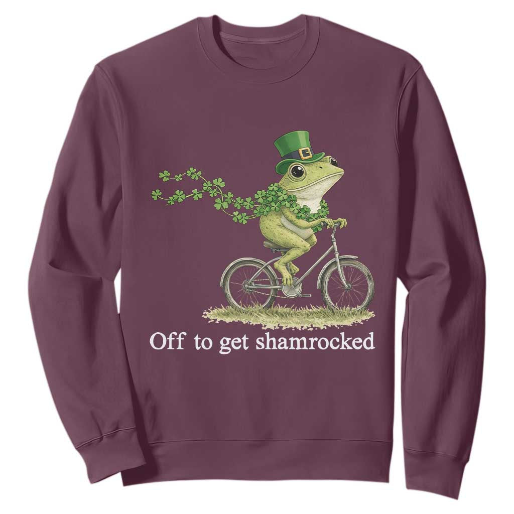 Funny Frog St Patricks Day Meme Sweatshirt Off To Get Shamrocked TS14 Maroon Print Your Wear