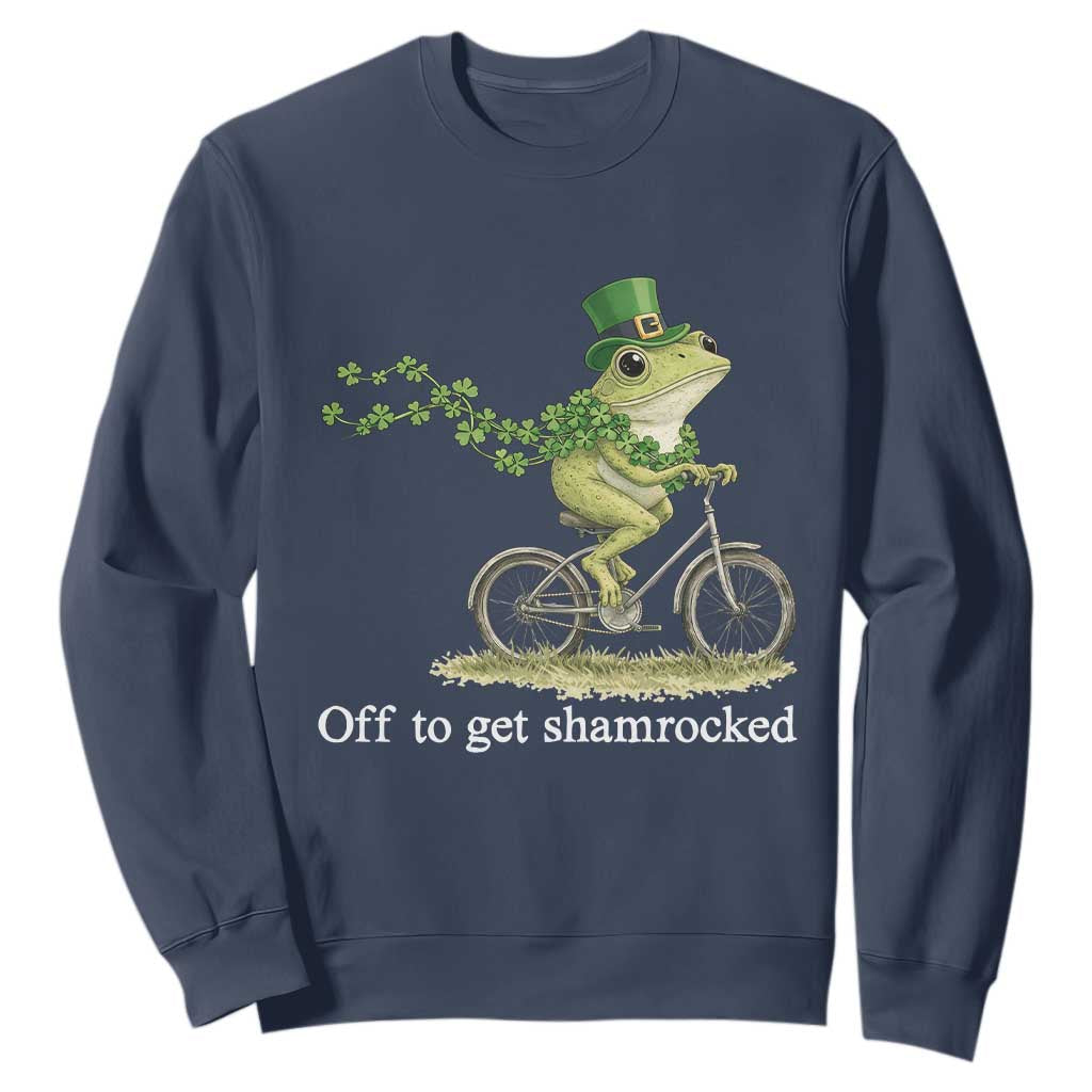 Funny Frog St Patricks Day Meme Sweatshirt Off To Get Shamrocked TS14 Navy Print Your Wear