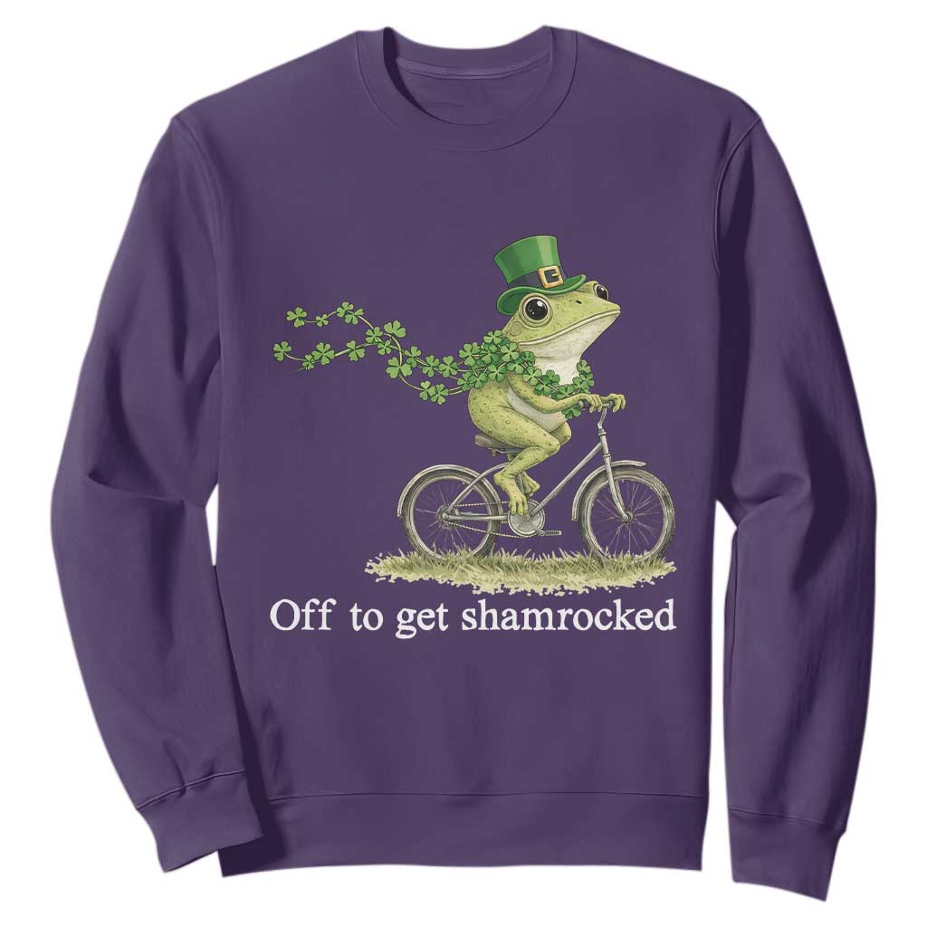 Funny Frog St Patricks Day Meme Sweatshirt Off To Get Shamrocked TS14 Purple Print Your Wear