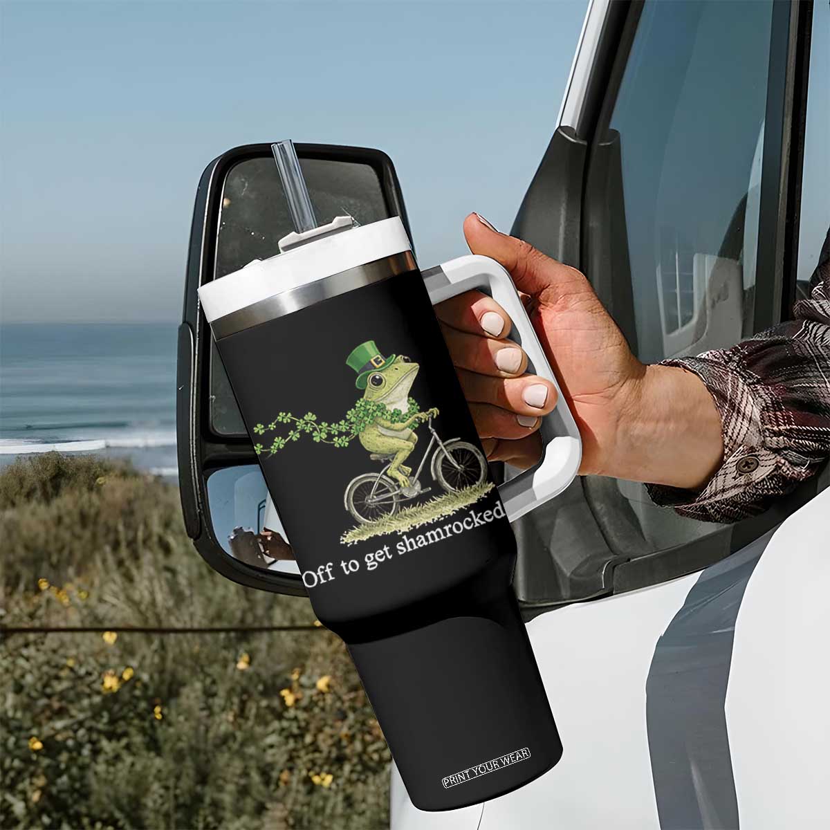 Funny Frog St Patricks Day Meme Tumbler With Handle Off To Get Shamrocked TS14 Print Your Wear