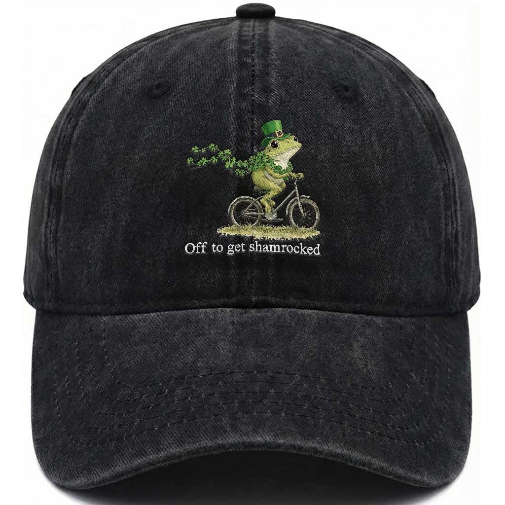 Funny Frog St Patricks Day Meme Washed Cotton Baseball Cap Off To Get Shamrocked TS14 Washed Cap Universal Fit Black Print Your Wear