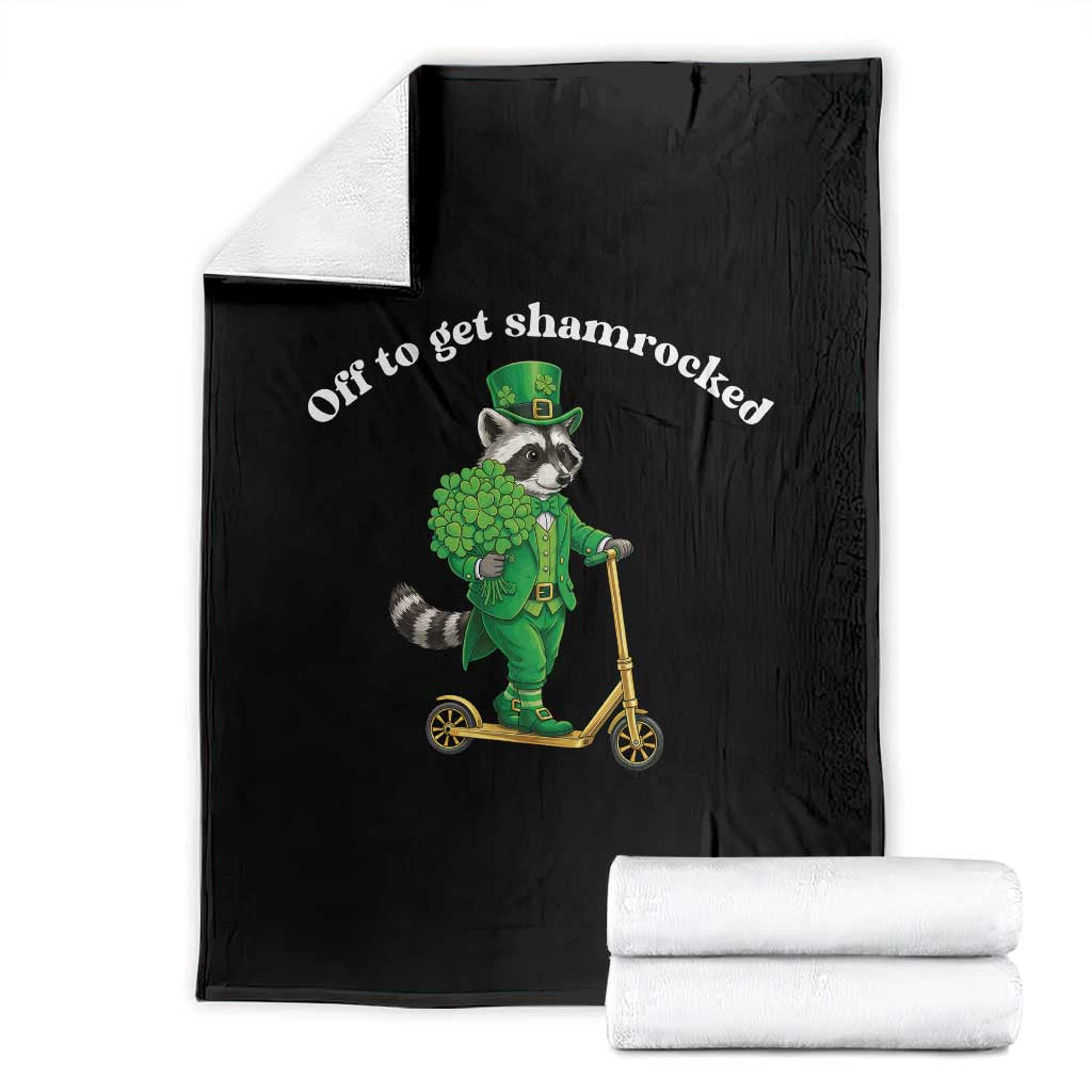 Funny Raccoon St Patricks Day Meme Throw Blanket Off To Get Shamrocked TS14 Black Print Your Wear