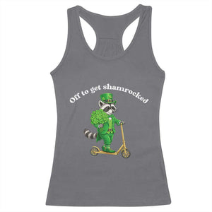 Funny Raccoon St Patricks Day Meme Racerback Tank Top Off To Get Shamrocked TS14 Charcoal Print Your Wear