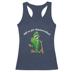 Funny Raccoon St Patricks Day Meme Racerback Tank Top Off To Get Shamrocked TS14 Navy Print Your Wear