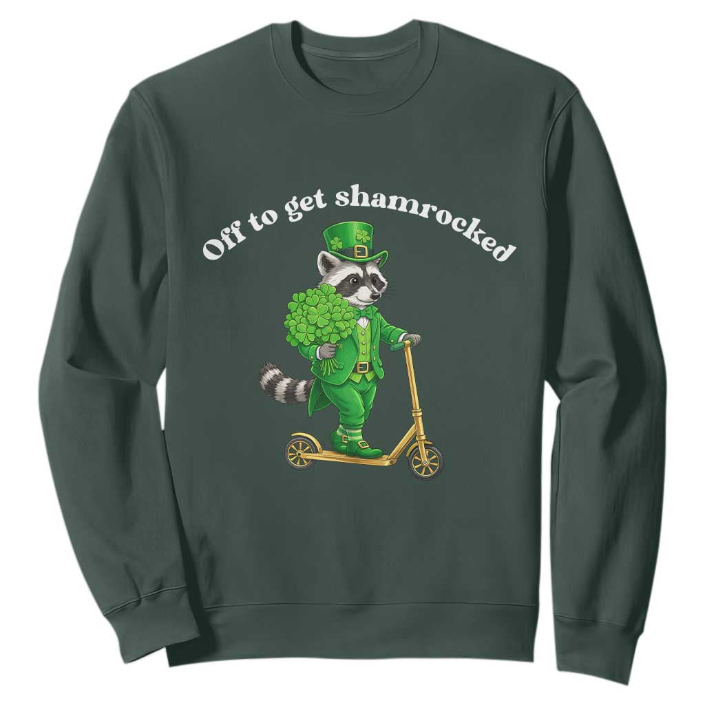 Funny Raccoon St Patricks Day Meme Sweatshirt Off To Get Shamrocked TS14 Dark Forest Green Print Your Wear