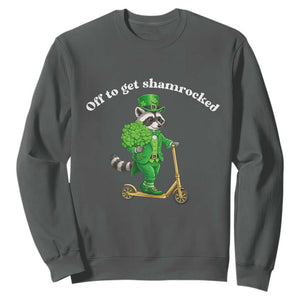 Funny Raccoon St Patricks Day Meme Sweatshirt Off To Get Shamrocked TS14 Dark Heather Print Your Wear