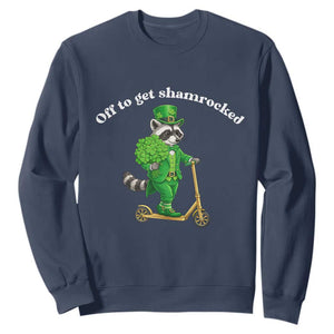 Funny Raccoon St Patricks Day Meme Sweatshirt Off To Get Shamrocked TS14 Navy Print Your Wear