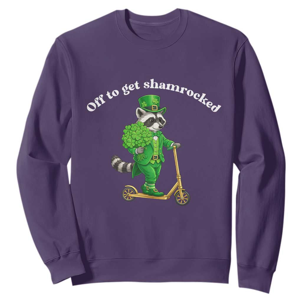 Funny Raccoon St Patricks Day Meme Sweatshirt Off To Get Shamrocked TS14 Purple Print Your Wear