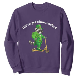 Funny Raccoon St Patricks Day Meme Sweatshirt Off To Get Shamrocked TS14 Purple Print Your Wear