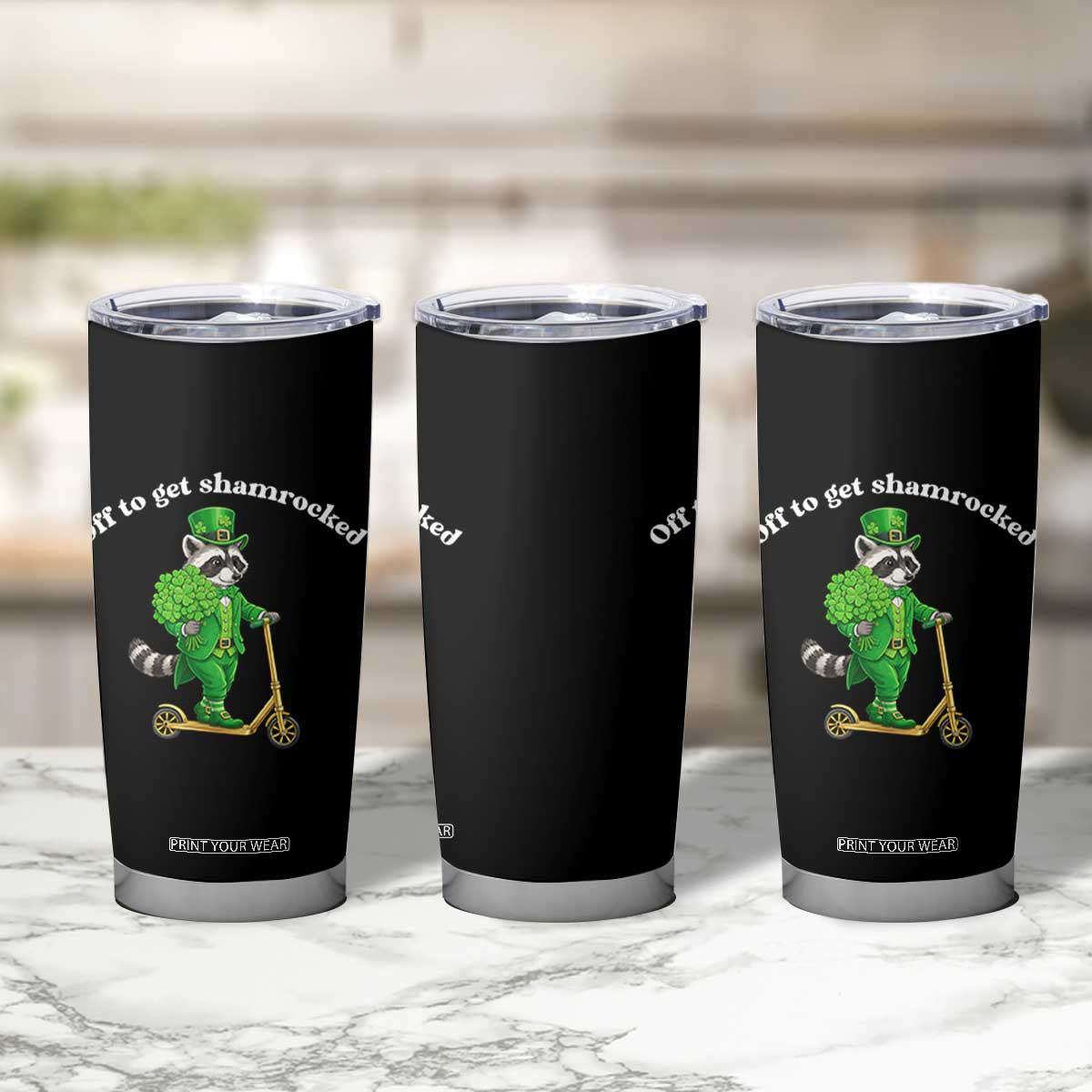Funny Raccoon St Patricks Day Meme Tumbler Cup Off To Get Shamrocked TS14 Print Your Wear