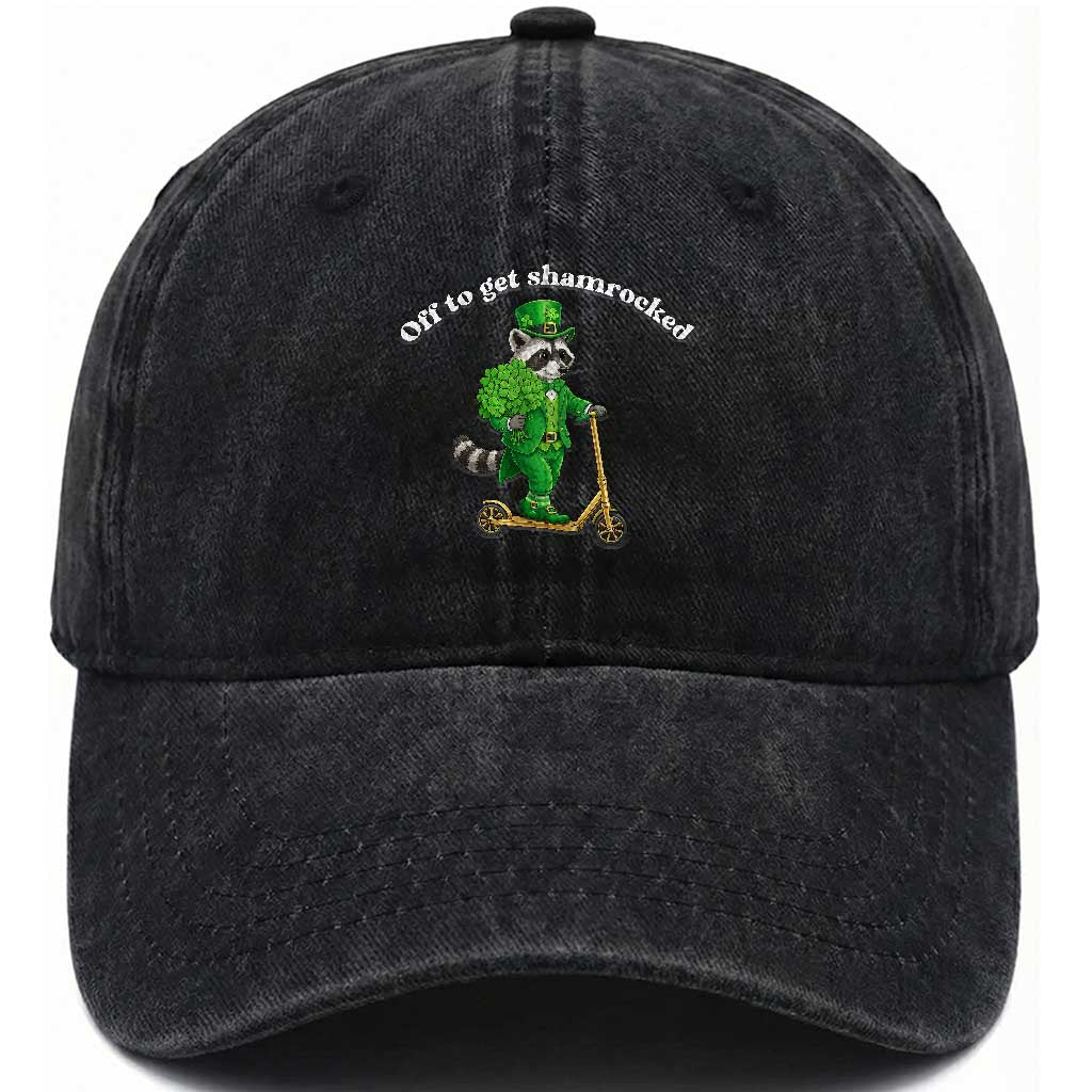 Funny Raccoon St Patricks Day Meme Washed Cotton Baseball Cap Off To Get Shamrocked TS14 Washed Cap Universal Fit Black Print Your Wear