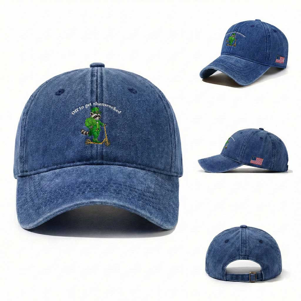 Funny Raccoon St Patricks Day Meme Washed Cotton Baseball Cap Off To Get Shamrocked TS14 Washed Cap Universal Fit Royal Blue Print Your Wear