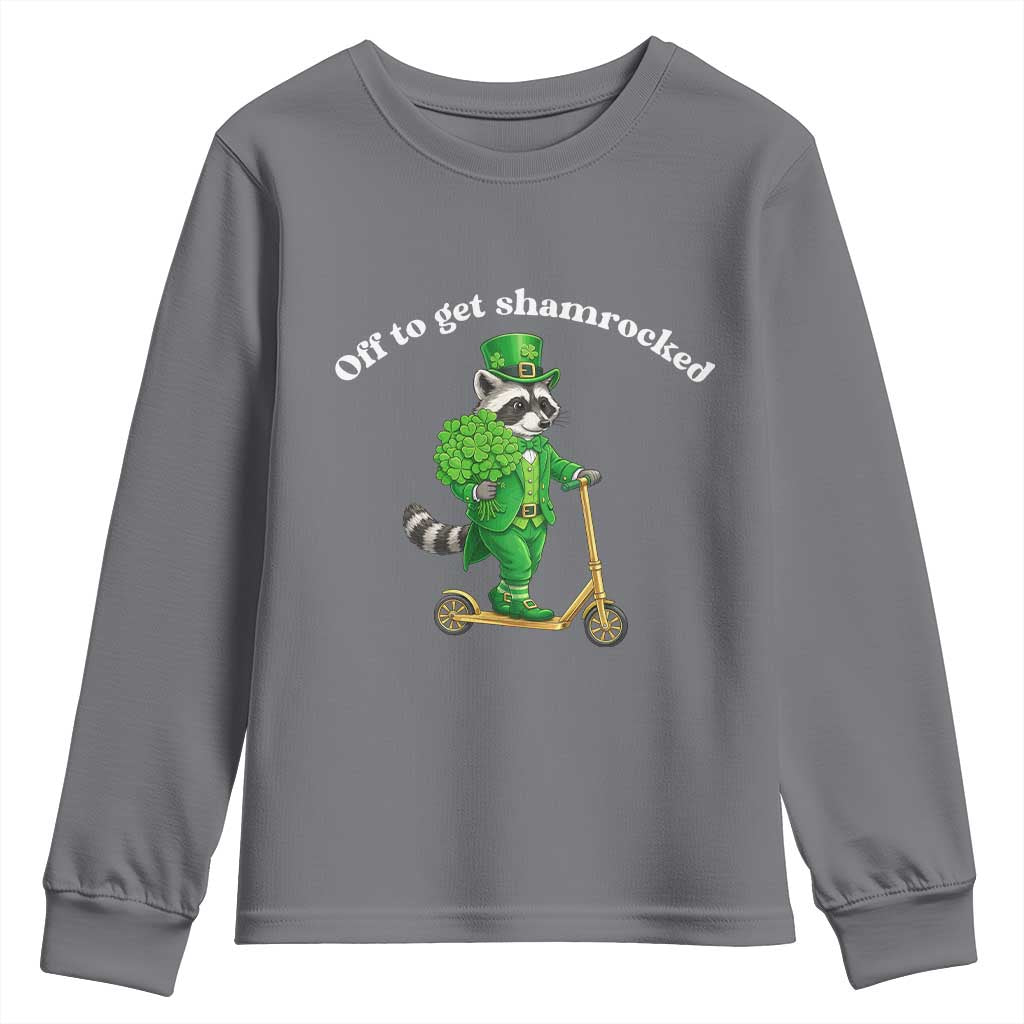 Funny Raccoon St Patricks Day Meme Youth Sweatshirt Off To Get Shamrocked TS14 Charcoal Print Your Wear
