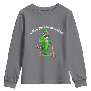 Funny Raccoon St Patricks Day Meme Youth Sweatshirt Off To Get Shamrocked TS14 Charcoal Print Your Wear