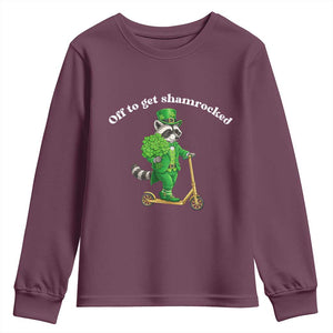 Funny Raccoon St Patricks Day Meme Youth Sweatshirt Off To Get Shamrocked TS14 Maroon Print Your Wear