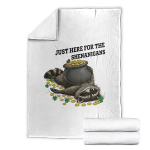 Funny Raccoon St Patricks Day Meme Throw Blanket Just Here For The Shenanigans TS14 White Print Your Wear