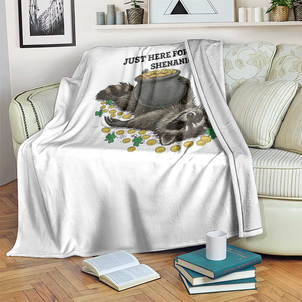 Funny Raccoon St Patricks Day Meme Throw Blanket Just Here For The Shenanigans TS14 Print Your Wear