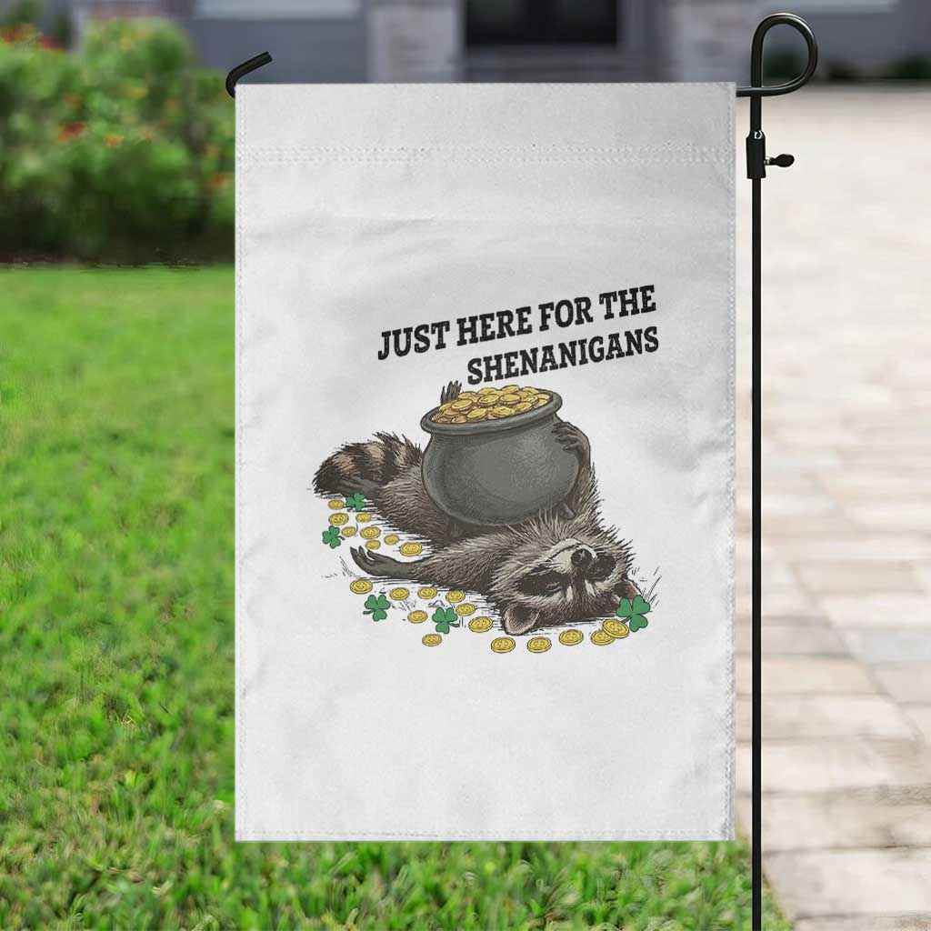Funny Raccoon St Patricks Day Meme Garden Flag Just Here For The Shenanigans TS14 Print Your Wear