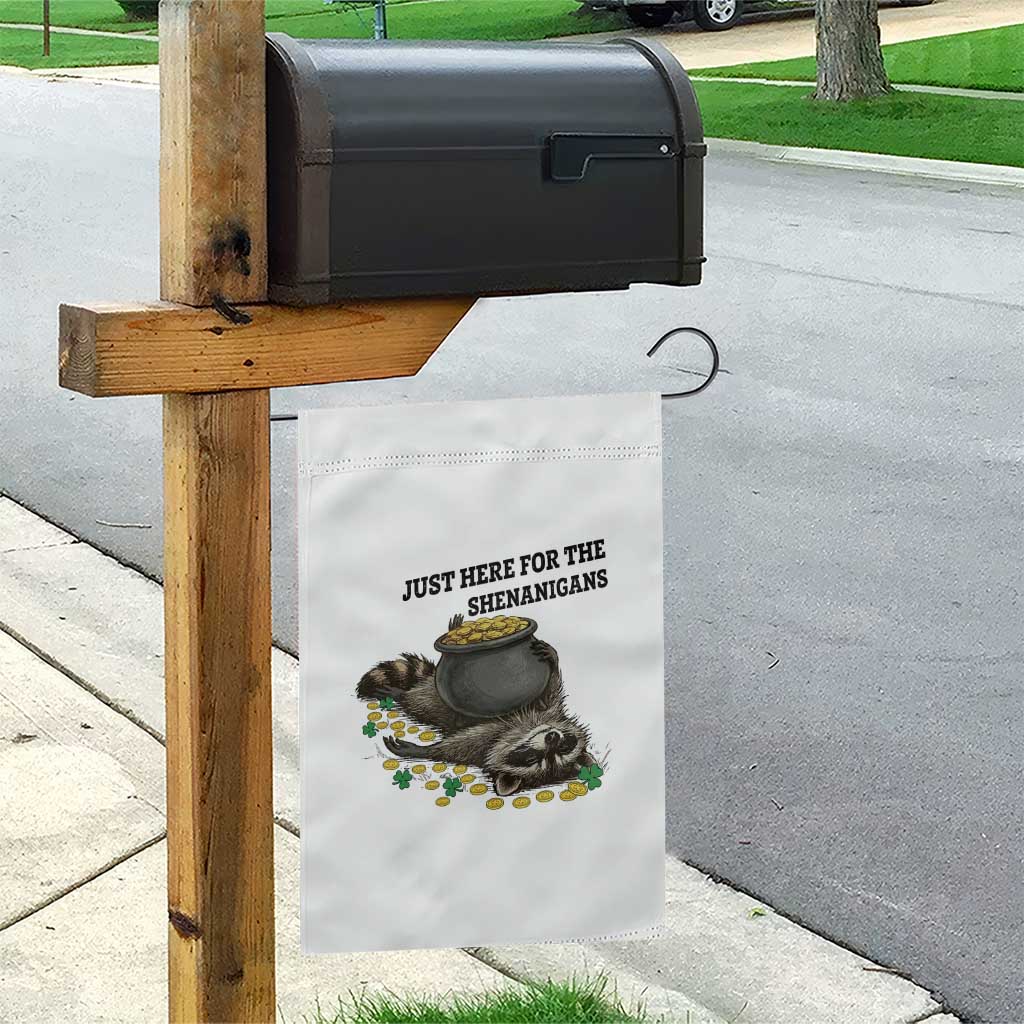 Funny Raccoon St Patricks Day Meme Garden Flag Just Here For The Shenanigans TS14 Print Your Wear