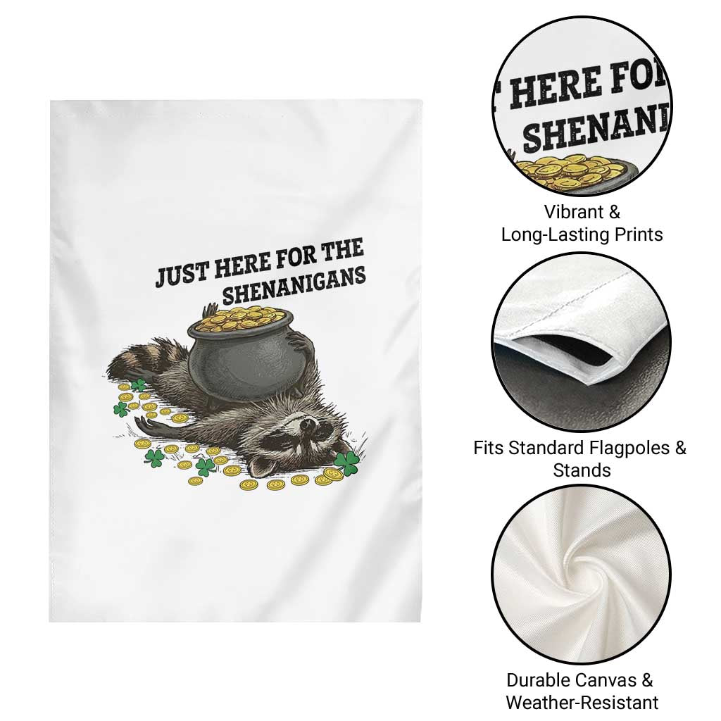 Funny Raccoon St Patricks Day Meme Garden Flag Just Here For The Shenanigans TS14 Print Your Wear