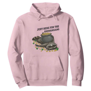 Funny Raccoon St Patricks Day Meme Hoodie Just Here For The Shenanigans TS14 Light Pink Print Your Wear