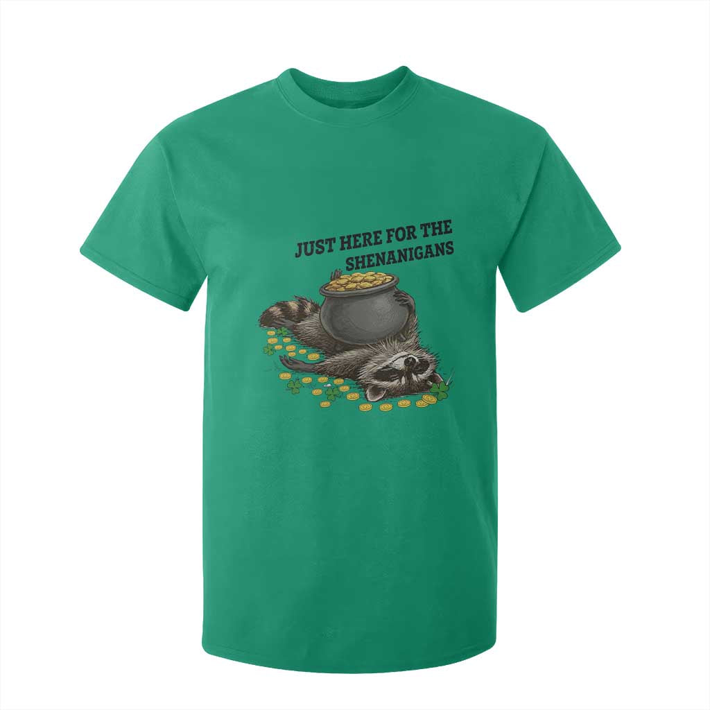 Funny Raccoon St Patricks Day Meme T Shirt For Kid Just Here For The Shenanigans TS14 Irish Green Print Your Wear