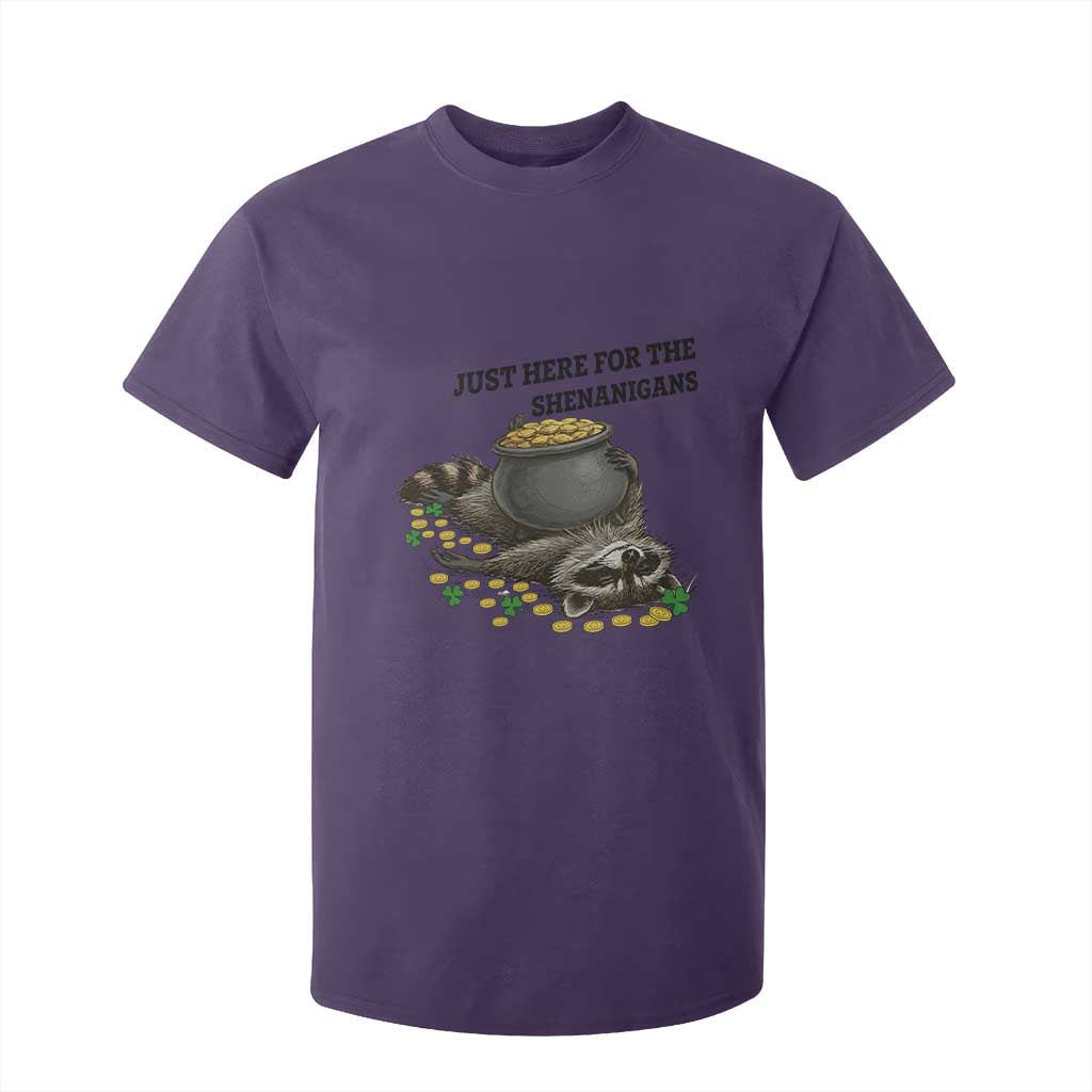 Funny Raccoon St Patricks Day Meme T Shirt For Kid Just Here For The Shenanigans TS14 Purple Print Your Wear