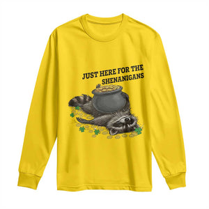 Funny Raccoon St Patricks Day Meme Long Sleeve Shirt Just Here For The Shenanigans TS14 Daisy Print Your Wear
