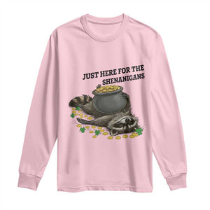 Funny Raccoon St Patricks Day Meme Long Sleeve Shirt Just Here For The Shenanigans TS14 Light Pink Print Your Wear
