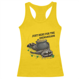 Funny Raccoon St Patricks Day Meme Racerback Tank Top Just Here For The Shenanigans TS14 Daisy Print Your Wear
