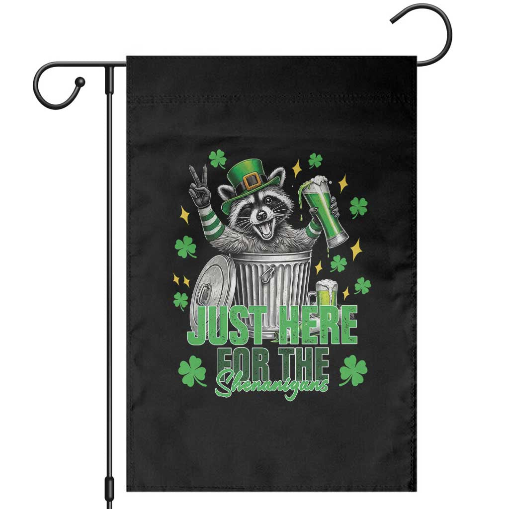 Funny Raccoon Drinking Beer St Patricks Day Garden Flag Just Here For The Shenanigans TS14 Black Print Your Wear
