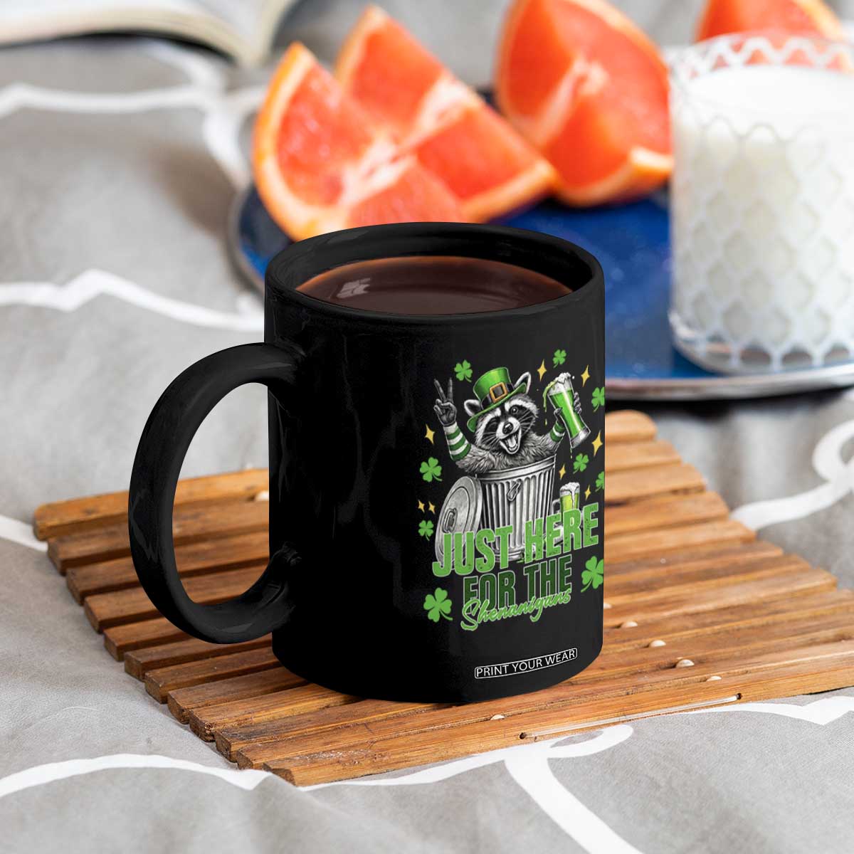 Funny Raccoon Drinking Beer St Patricks Day Coffee Mug Just Here For The Shenanigans TS14 Print Your Wear
